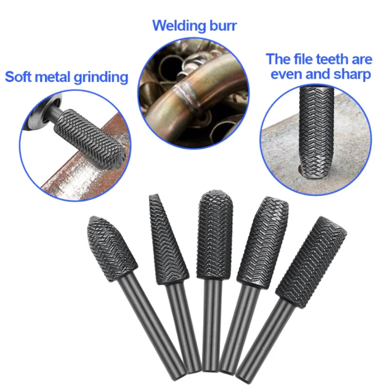 회전식 강철 파일 나무 드릴 비트, 금속 연삭 그루브 샌딩 조각 밀링 광택제 도구, 6mm 생크 세트, 5x59mm