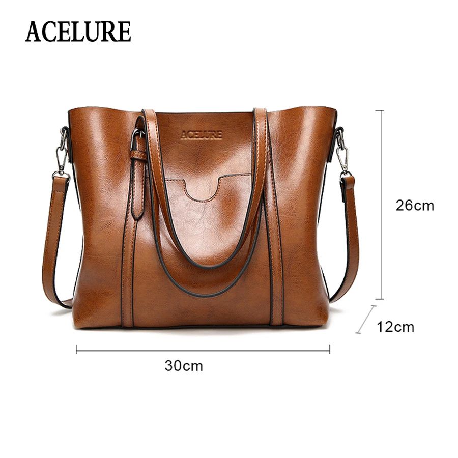 ACELURE Women bag Oil wax Women's Leather Handbags Luxury Lady Hand Bags With Purse Pocket Women messenger bag Big Tote Sac Bols 2