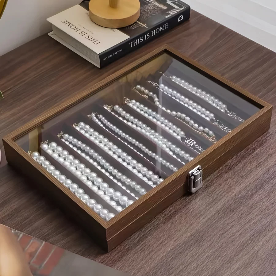Put pearl necklace storage box with lid, glass dustproof long bracelet, bead jewelry, thick neck chain jewelry box, viewing tray 5