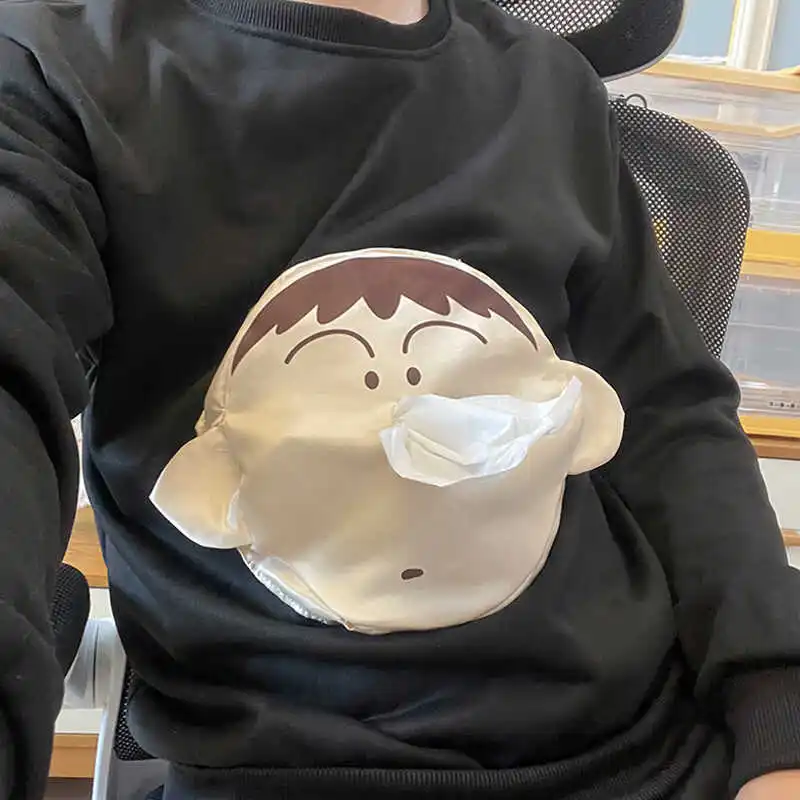 Bla Long Sve Sweatirt with Tissue Holder ort Sve Funny Cartoon Print for Kids l Mucus Coughing Polyester Fabric