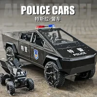 1:24 Tesla pickup police car High Simulation Diecast Metal Alloy Model car Sound Light Pull Back Collection Kids Toy Gifts 2