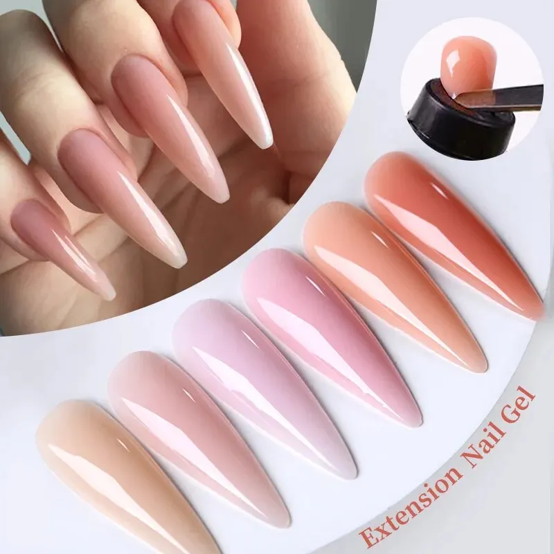 UR SUGAR 반영구 퀵 익스텐션 젤, 누드 맥아 핑크 컬러, 광택제 바니시, UV LED 흡수 젤, 15ml, 세트당 6 개
