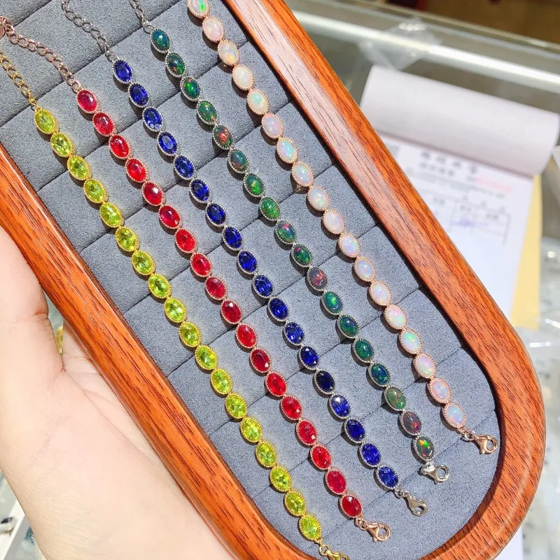 

YULEM натуральный рубин и сапфир/диопсид/сапфир серебро 925 простого дизайна для браслета для женщин