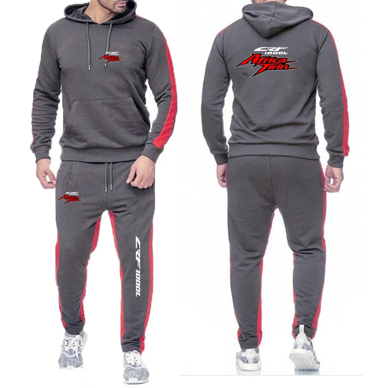 Africa Twin Crf 1000 L Crf1000 Men's New Spring Autumn Solid Color Two-piece Set Harajuku Pullover Hoodie+Pants Comfortable Suit