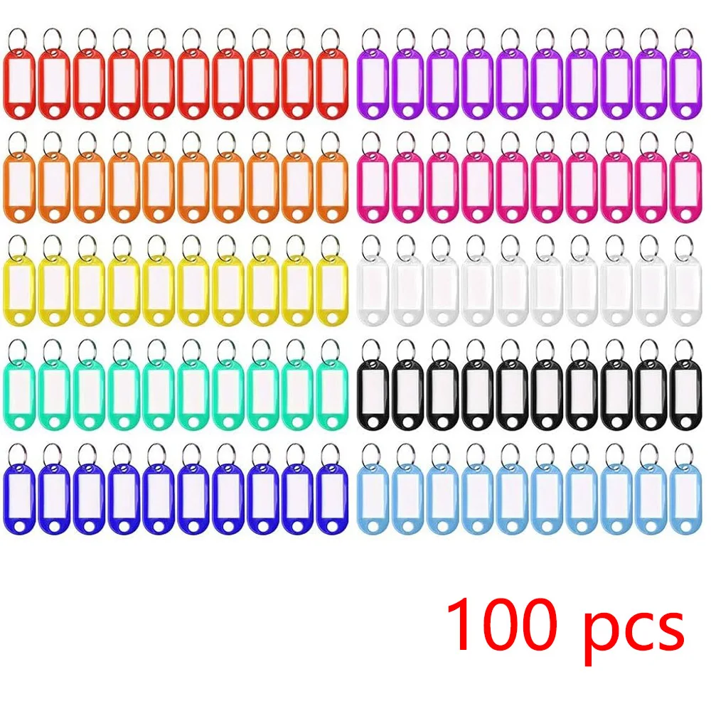 100pcs Colourful Plastic Key Chain Key Tags with Window For DIY Key Rings Schoolbag Pendant Number Name Luggage Tag Accessories