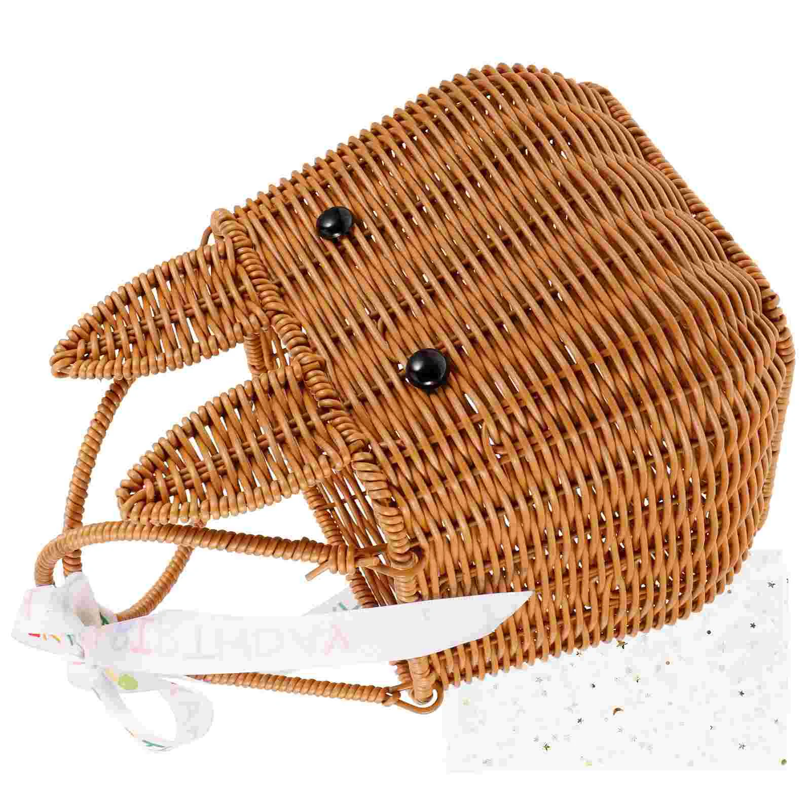 

Easter Egg Basket Decorative Flower Hand Woven Storage Silk Ribbon with Handle Portable Gift