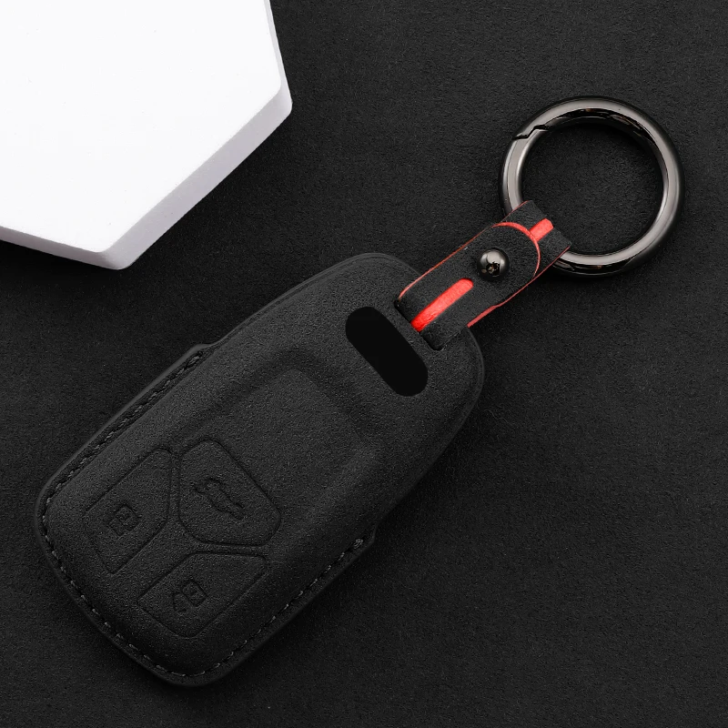 Premium Leather Suede Car Key Case Cover with Keychain Accessories