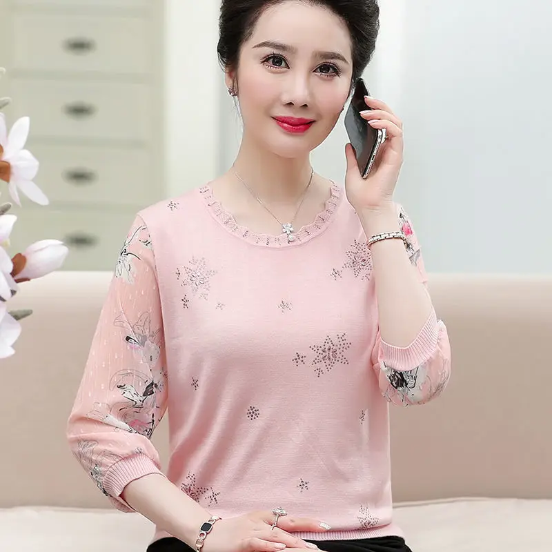 Yaz Yeni V Yaka Uzun Kollu Kazak Kadın Yüksek Sokak Rahat Gevşek Işlemeli Dantel Patchwork Kazaklar Vintage Zarif Üstleri