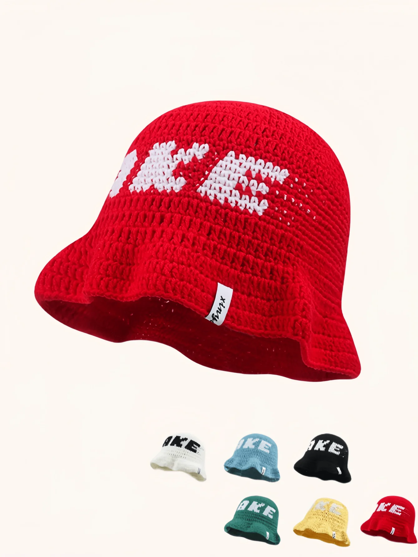 Retro Street Style Street Hip-Hop Knitted Cool Beanie Bucket Hat With CAKE Letter,Warm Handmade Wavy Ruffle Brim Hat For Women