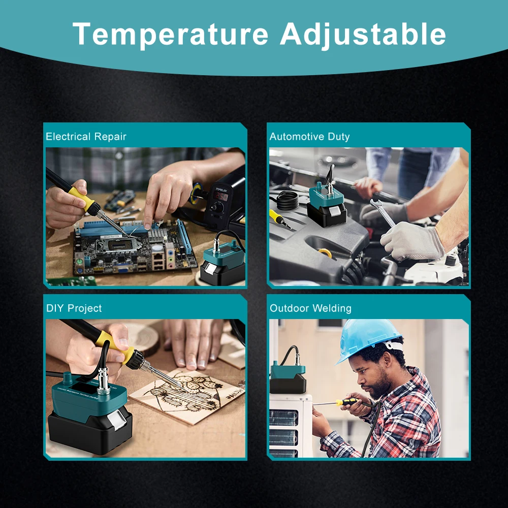 Batéria typu Makita pripojená k spájkovačke