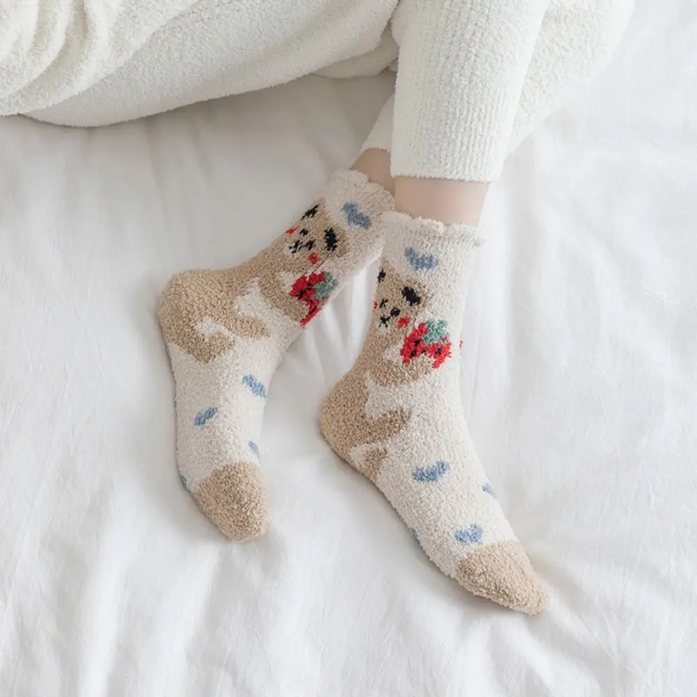 

For Girl Cartoon Sleeping Socks Rabbit For Women Winter Animal Socks Coral Velvet Socks Female Hosiery Middle Tube Socks