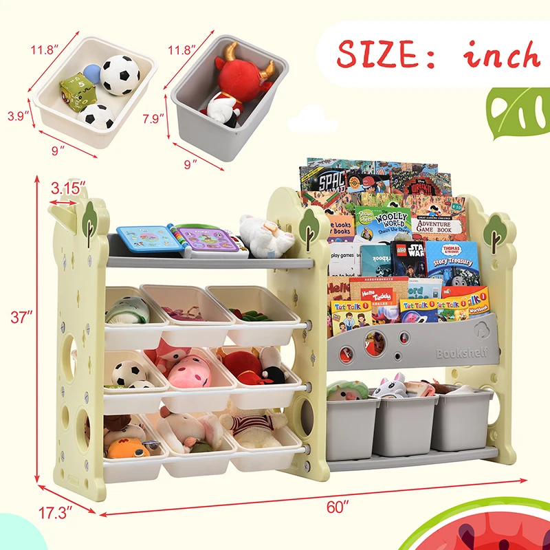 Kids Bookshelf Toy Storage Organizer, Multi-functional Nursery Organizer Kids Furniture Set Toy Storage Cabinet Unit with Shelf 6