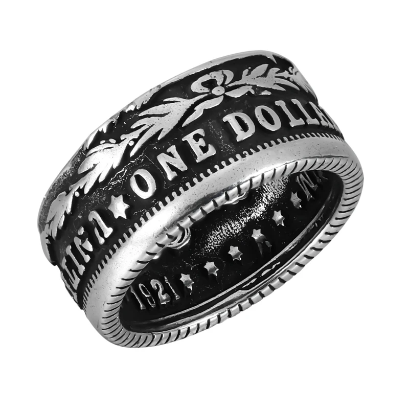 Silver Ring Morgan Silver Dollar Coin Ring 'Heads' Silver Plated Handmade Women Men Vintage Punk Personality Coin Rings Fashion Jewelry