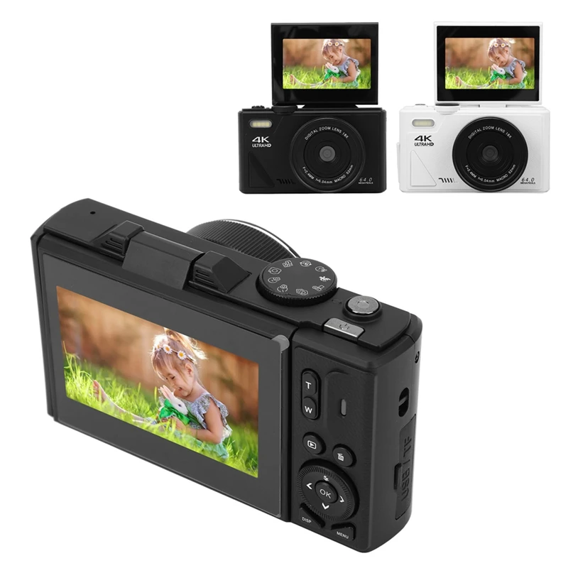 ABHS-Retro Digital Camera 64MP Stabilization Video Pause Function 3 Inch IPS Screen Digital Camera For Vlogging