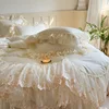 4Pcs Romantic Double Layer Lace Princess Wedding Bedding Set 100% Cotton Duvet Cover Bed Sheet Or Quilted Bedspread Pillowcases 2
