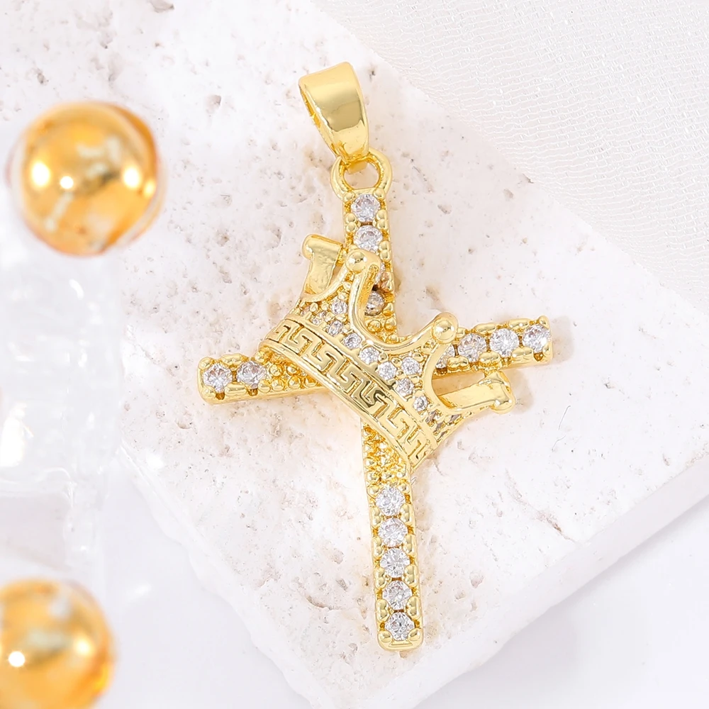 Juya 18K echtes Gold vergoldet Micro Pave Zirkon handgemachte katholische christliche Kreuze Charms für DIY religiöse Rosenkranz Schmuckherstellung – Detail 7
