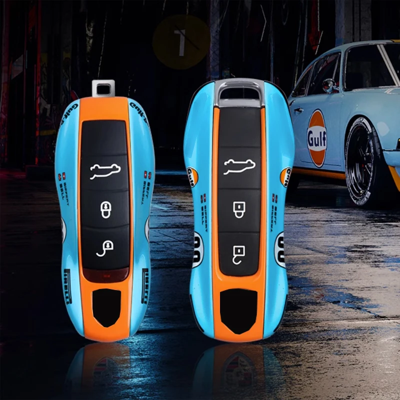 

#20 for Gulf Memorial Version for Porsche Macan Cayenne 718 Paramera 911 Modified Car Key Case Cover Fob Keychain Accessories