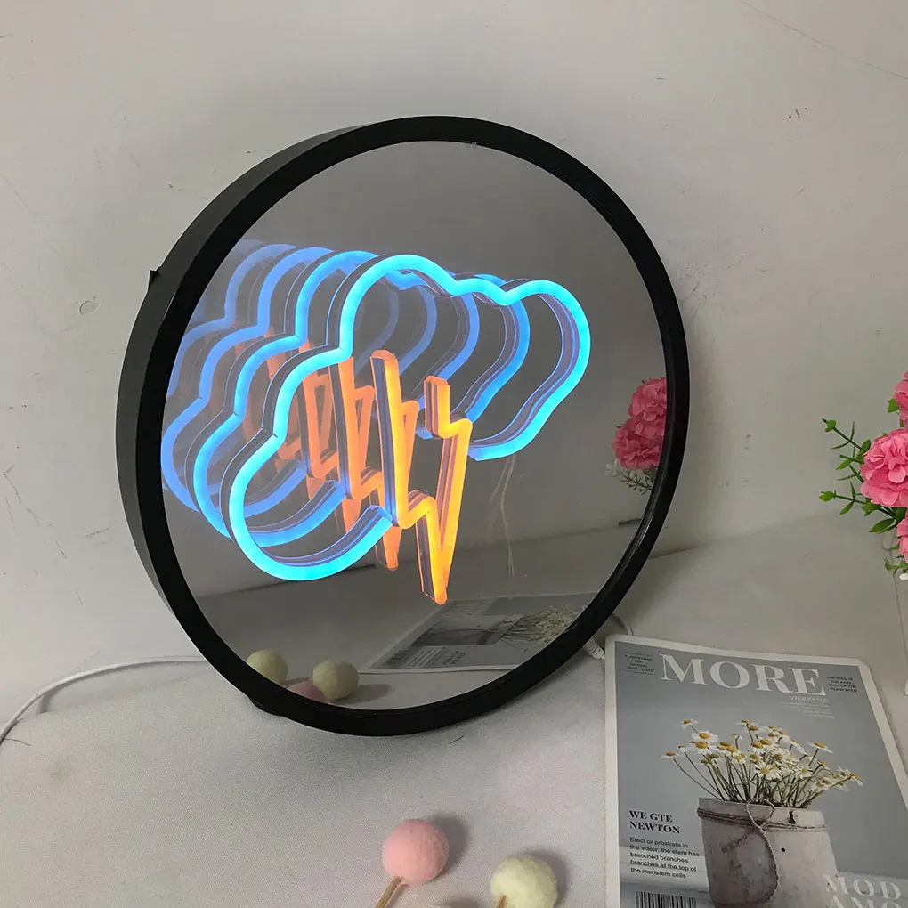 

3D Magic Infinite Mirror Multi-layer Cloud + Lightning Neon Round Mirror Sign LED Neon Girls Room Decor Signs Night Lamp Lights