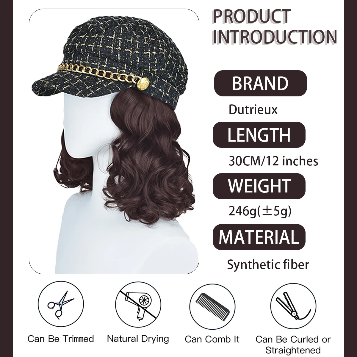 Natural synthetic lazy hat wig women fashion wig hat short curly hair autumn and winter mother cap wig