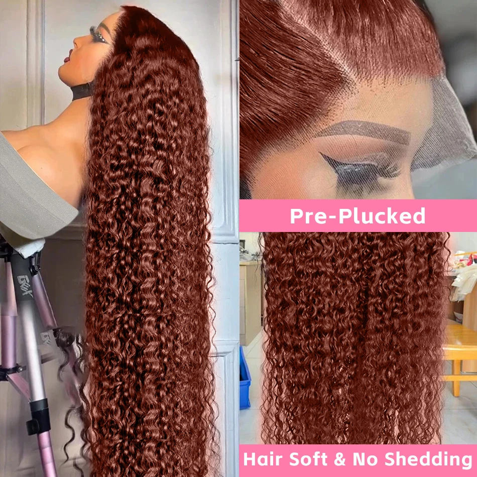 13x4 Reddish Brown Deep Wave Lace Frontal Wig 13x6 HD Lace Front Human Hair Wigs For Women Deep Curly Human Hair Wig