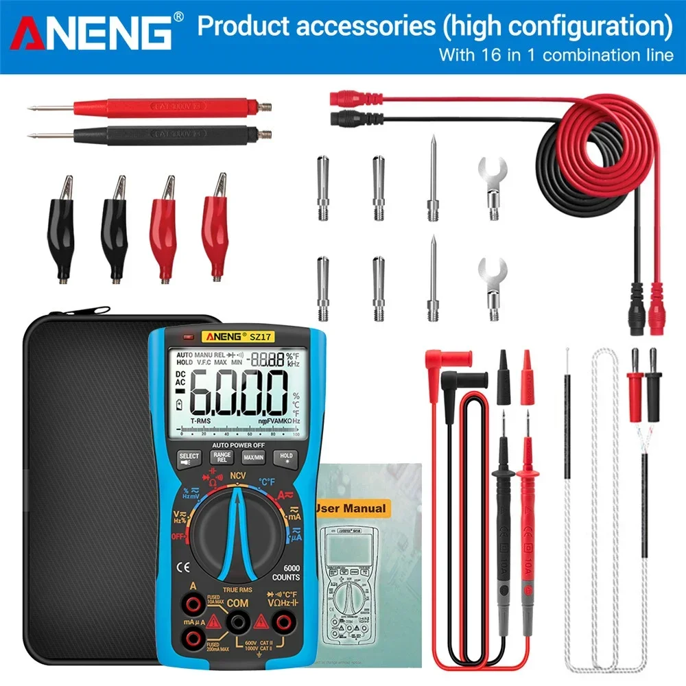 ANENG SZ17 DIY Transistor Capacitor NCV Detector Lcr Meter Digital Multimeter 6000 Professional True RMS AC/DC Analog Tester
