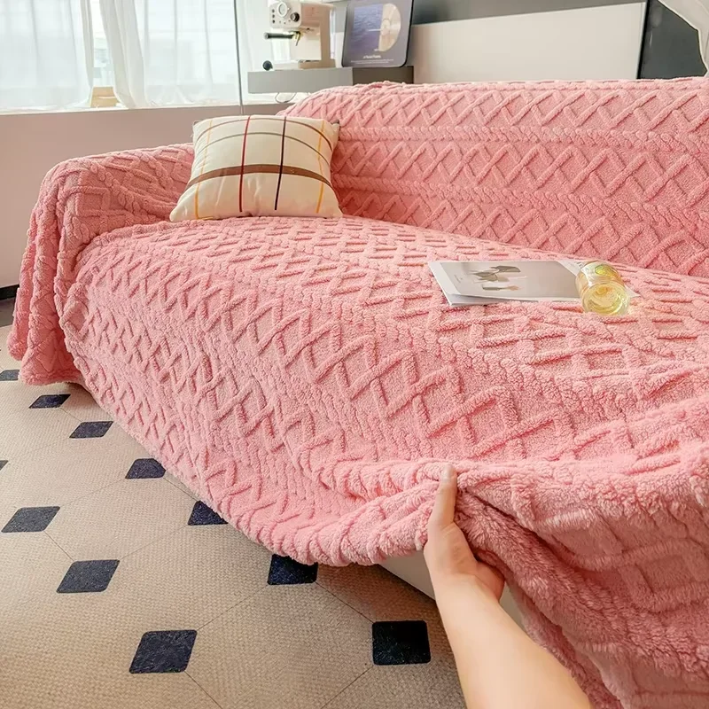 Super Warm Blanket for Sofa Coral Fleece Sofa Blanket Towel for Winter Soft Thick Couch Cover for Living Room 1/2/3/4 Sofa Cover 4
