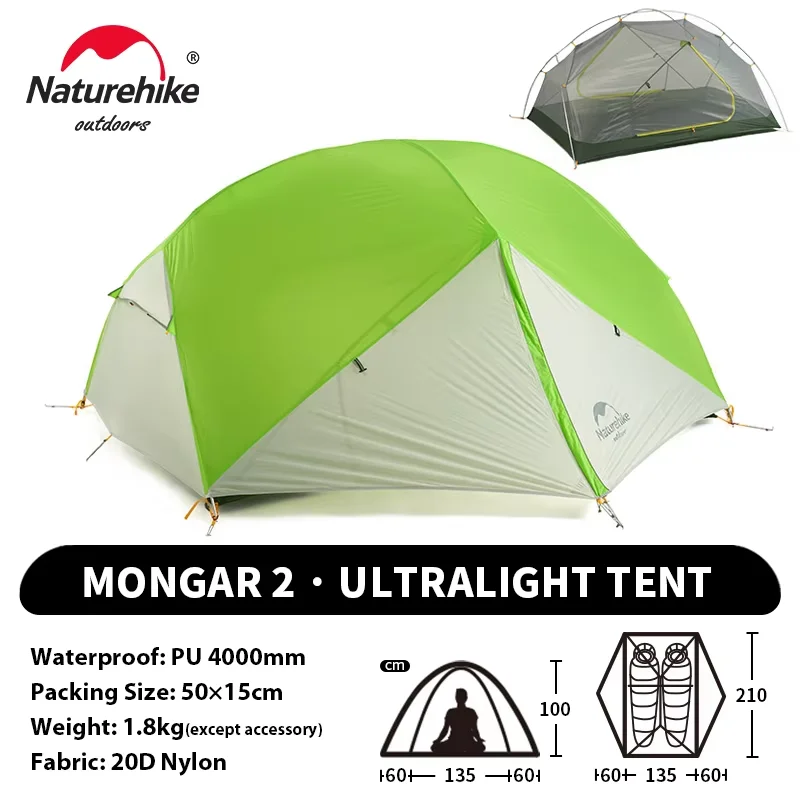 Naturehike Mongar UL 2 テント 2 人バックパッキングテント 20D