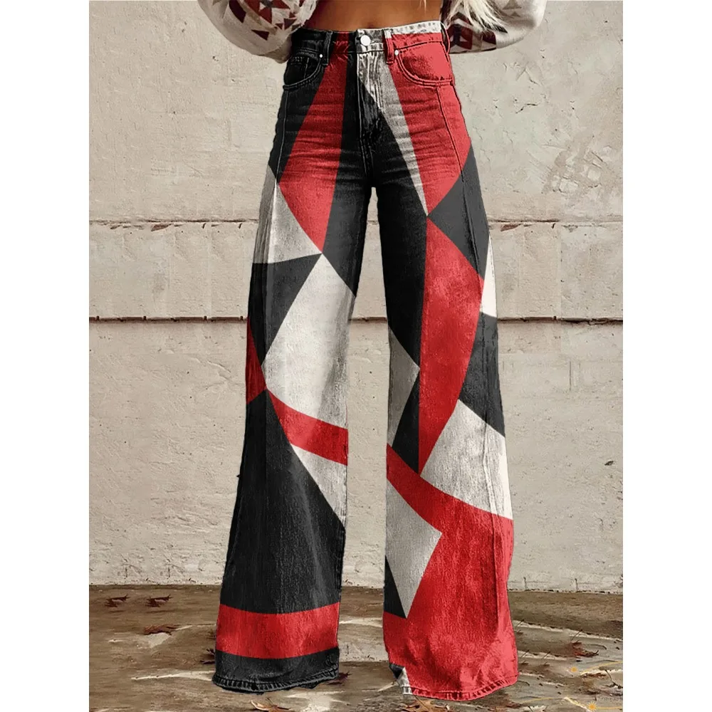 Bunte Vintage-Flare-Hose mit sexy Disco-Muster, 90er-Jahre-Club-Party-Hose mit geometrischem Druck, Damen-Hose mit hoher Taille und weitem Bein – Detail 3