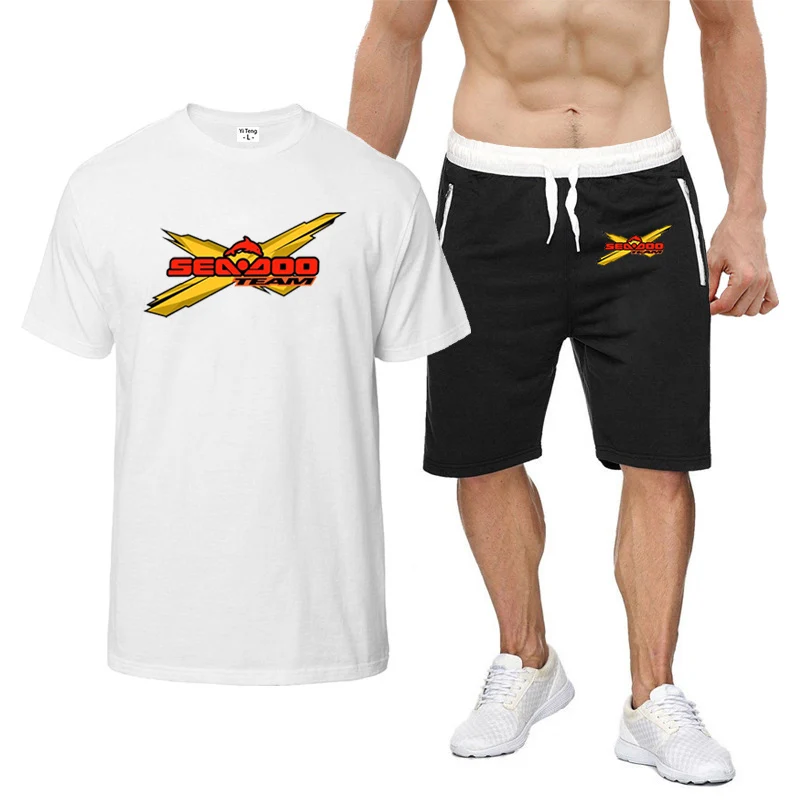2023 Summer Sea Doo Seadoo Moto Logo printed sports round neck short-sleeved cotton top+popular sports pants solid color suit