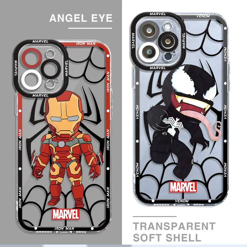 Cover Shell Marvel Ironman Venom Case Per Apple Iphone Xs Max Se 15 Plus 7 8 13 Mini Xr 14 Pro Max 12 Pro 11 Silicone Trasparente