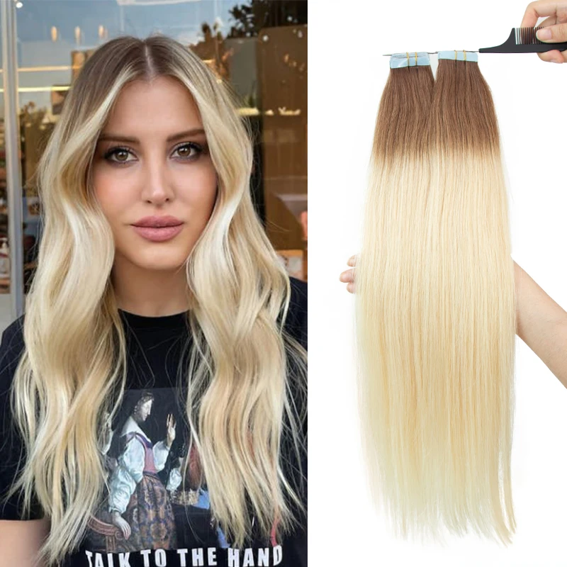 

Ombre Balayage T6-60 Tape In Extensions Human Hair Brown Blonde Color Highlights Tape ins 20pcs 20inch 50g Clearance Price