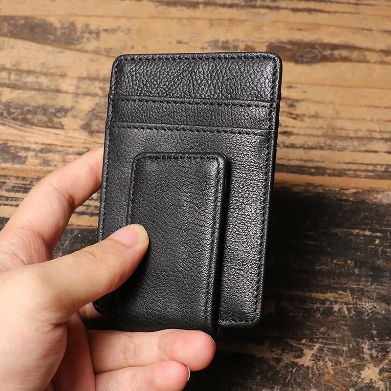 Cow Leather Money Clip Wallet for Men Multi Card Slots Wallet Magnetic Money Clips Credit Card Holder Vintage Cash Clip