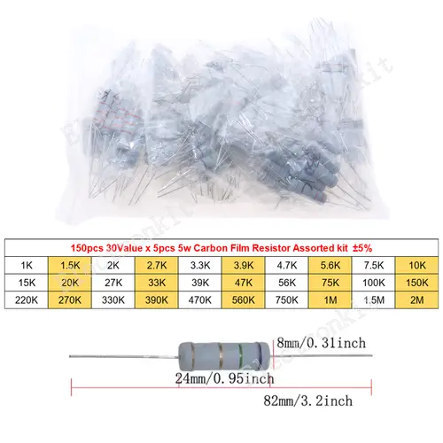 1/8W 1/4W 1/2W 1W 2W 3W 5W Carbon Film Resistors Assorted Kit 5% Electronic Components DIY Color ring resistor package - Image 7