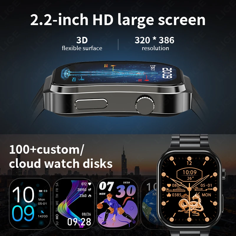 LIGE Smart Watch Men Wrist Watches Body Temperature Blood Lipid Health Monitor Fitness Wireless Call Smartwatch for Android iOS