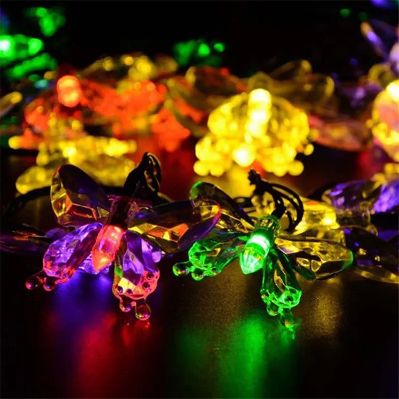 12m Solar Powered Butterfly Fairy String Lights 50/30 Led Waterproof  Christmas Outdoor Garden Holiday Decoration Lights