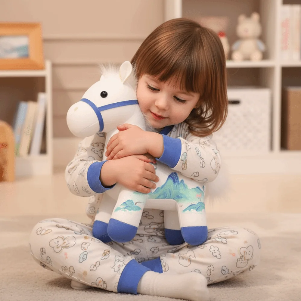 Chinese Style Cartoon Steed Doll PP Cotton Fluffy Zodiac Pony Figurine Collection Soft Plush Horse Doll Pendant Birthday Gift