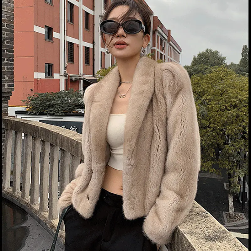 Женская Экологичная шуба из меха норки, женская короткая темпераментная винтажная верхняя одежда, повседневная Шуба с V-образным вырезом, Зимняя мода