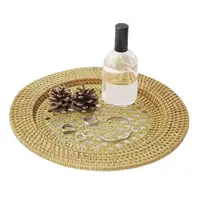 Round Rattan Charger Plate Fruit and Bread Tray Counter Food Snack Serving Tray for Bathroom Sundries Coffee Table Countertop 2