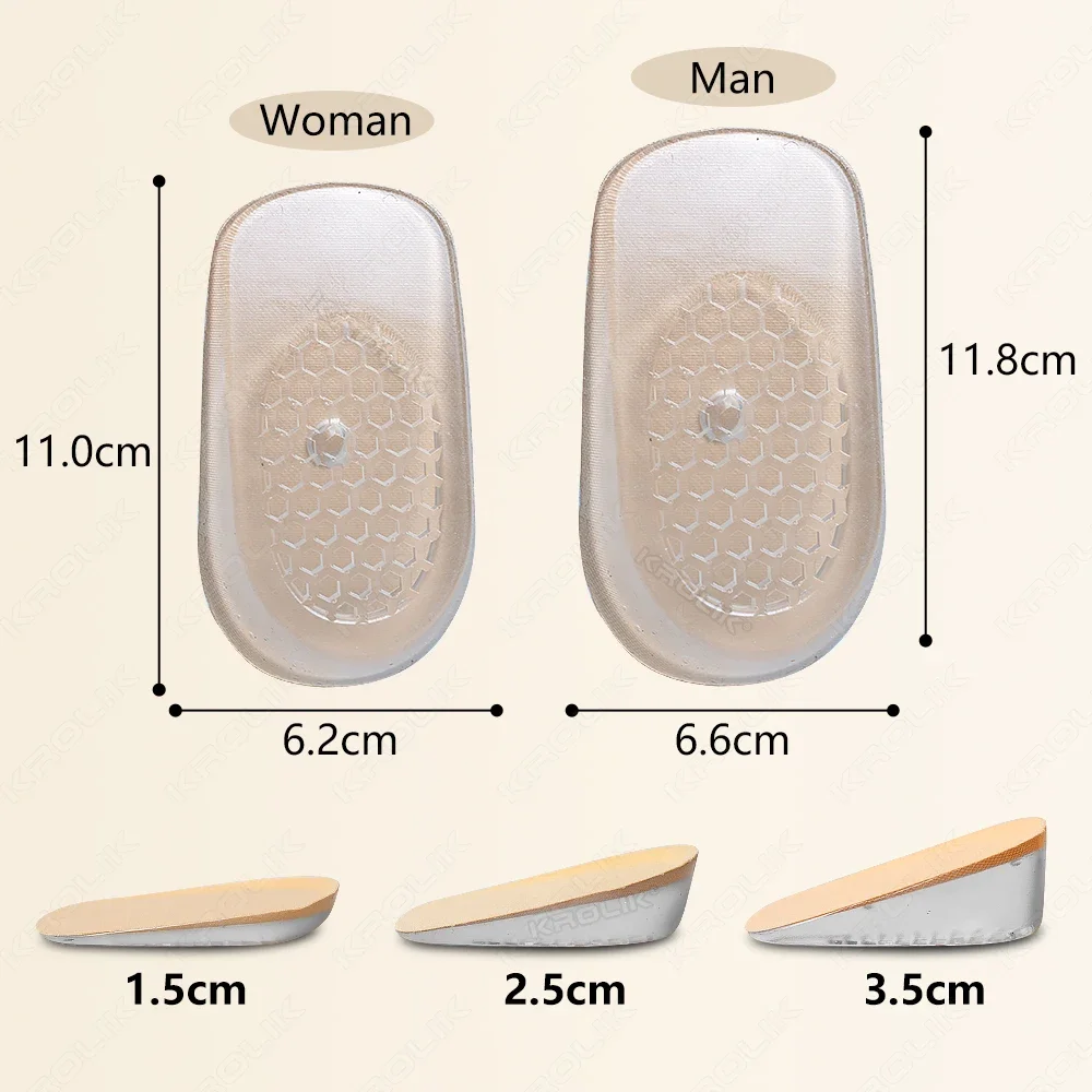 Silicone Gel Height Increase Insole Heel Lifting Inserts Shoe Foot Care Protector Elastic Cushion Arch Support Insert for Unisex