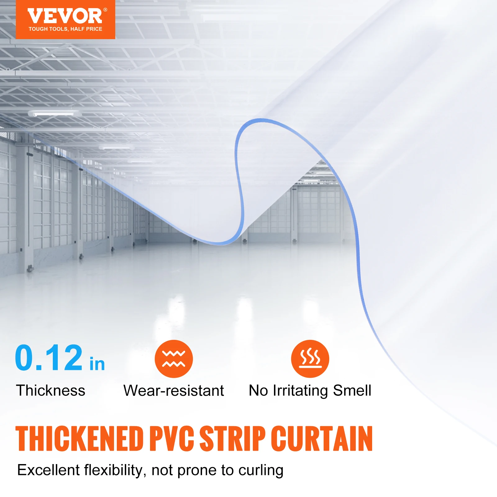 VEVOR Door Strip Curtain Transparent Windproof PVC Smooth Roll Hanging Curtain Strip Decor Screen Indoor Outdoor for Doorway, air conditioning door curtains
