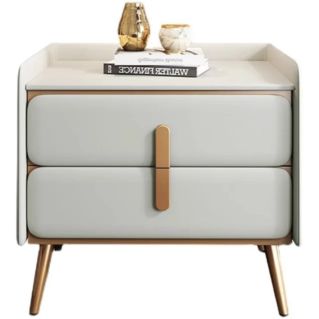 Table de chevet haut de gamme, meuble de luxe Simple en bois massif, meuble de maison en cuir, meuble de rangement moderne, chambre à coucher, planche de roche 1