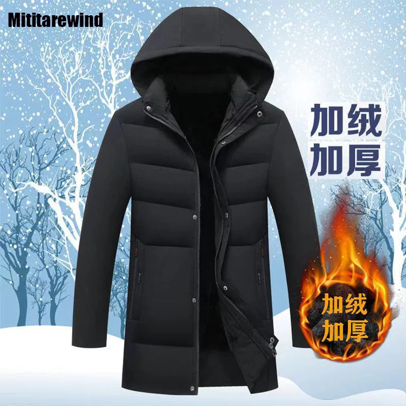 Winter Fleece Jackets for Men Causal Business Warm Parkas Middle-aged Male Coats Black Detachable Hooded Padded Jacket Simple