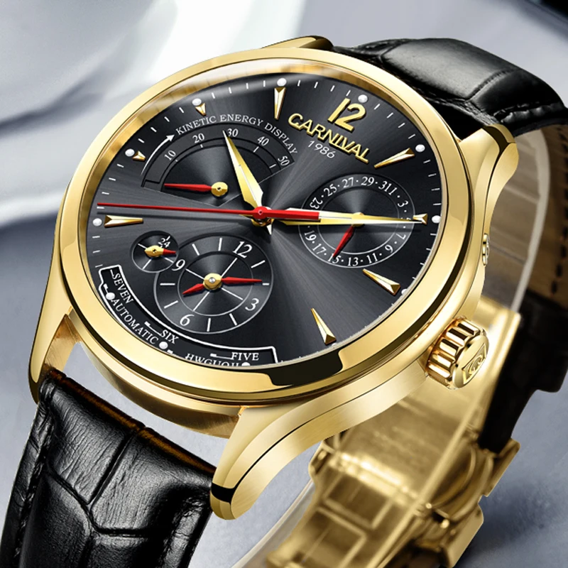 Mechanical Watches Men CARNIVAL Kinetic Energy Dual Time Display Sports Automatic Waterproof mechanical watch