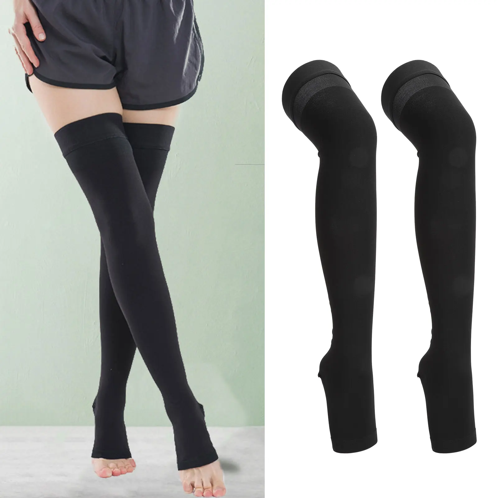 

23-32mmHg Open Toe Compression Stockings Class II Comfortable Elastic Support Thigh High Stockings for Women Long Socks