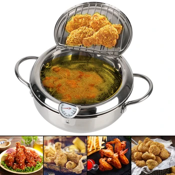 20 cm stainless steel cooking tool 304 2 handles 2.2 liters with thermometer and frying pan lid Tempura frying pan 1