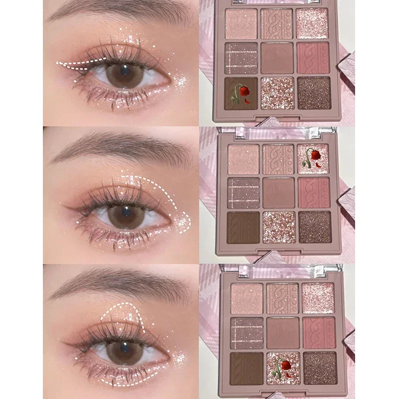 9-Color Eye Shadow Palette Glitter Pearly Nude Long Lasting Korean Makeup