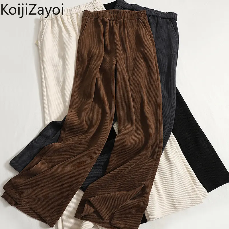 

Koijizayoi Women Autumn Winter Long Corduroy Pant Vintage 2022 Fashion Elastic High Waist Wide Leg Pants New Bottom Trousers