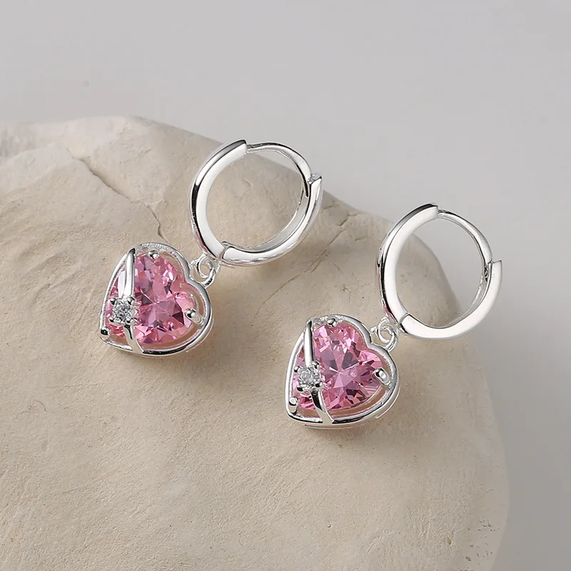 

Silvology Real 925 Sterling Silver Pink Zircon Heart Drop Earrings for Women Elegant Designer Unique Earring Fashionable Jewelry