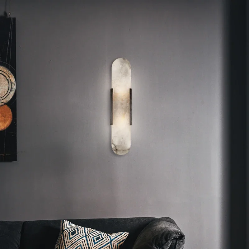 Modern Wall Light Minimalist Luxury Marble Sconce New Nordic Living Room Villa TV Background Bedroom Bedside Mirror Decor Lamps