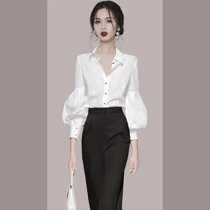 

Женский летний костюм с юбкой, блузка с длинным рукавом и плиссированная юбка средней длины, офисный Женский пуловер, топы, модель G104